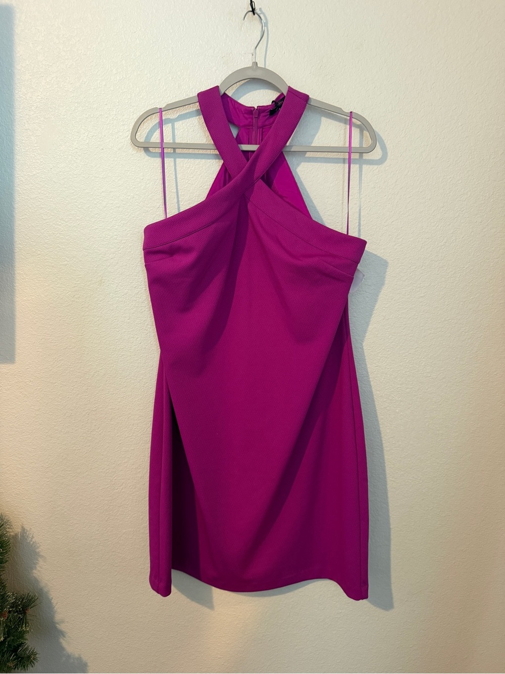 Trina Turk Magenta Cross-Neck Mini Dress